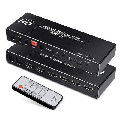 China Aluminum Alloy OZJ1 4K 4x2 HDMI Matrix Switch 4 In 2 Out Matrix HDMI Video Changer Splitter With Optical L/R Extractor EDID IR Audio Remote for sale