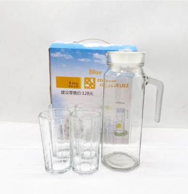 China Sustainable Household Octagonal Water Bottle 5 Pieces Gift Glass Cold Set Water Bottle for sale