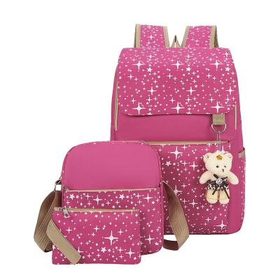 China 2022 New Children's Anti-theft Wholesale Bear Star Cheap Soft Print 3 In 1 School Bag Set Backpack For Girls for sale