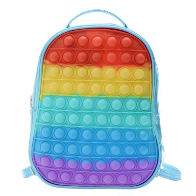 China Waterproof Kids Toy Bookbags Stress Reliever Push Sensory Bubble Backpack New Mini Cartoon Rainbow Fidget School Bags for sale