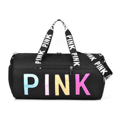 China Reusable Large Compartment Glitter Gym Ladies Fashion Gym Fitness Print Storage Travel Bag Yoga Shoe Custom Duffel Bag For Women for sale