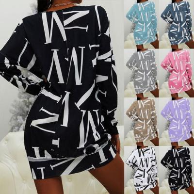 China Best-selling anti-static casual loose letter printing summer 2021fashion 3xl long sleeve short skirt plus size dress with off-shoulder for sale