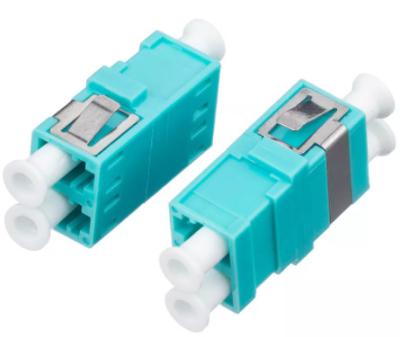 China LC UPC To LC UPC Multimode Plastic Aqua Fiber Coupler , 10G OM3 Adapter Fiber Optic for sale