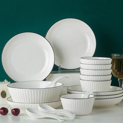 China Good Quality Sustainable Ertical Stripe Non-slip Western Dinner Set Morden Porcelain Kitchen Dinnerware Sets for sale