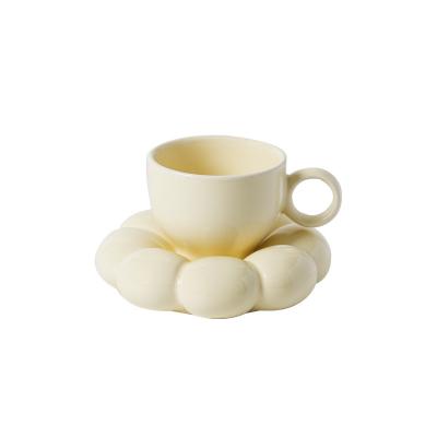 China Macaron Series Sustainable Cup Saucer Set Ceramic Cup Coffee Sun Flower Ceramic Coffee Set For Office for sale