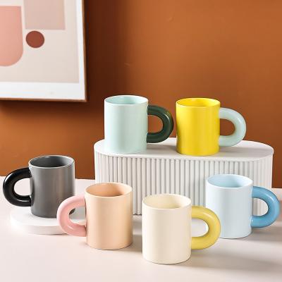 China Viable Creative Nordic Style Thick Handle Mugs Customizable Ceramic Coffee Mugs For Sublimation for sale