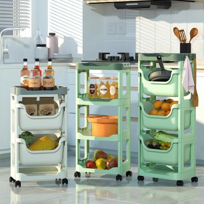 China Sustainable Hot Selling Rotating Multilayer Movable Plastic Vegetable Storage Basket Rack Storage Rack for sale