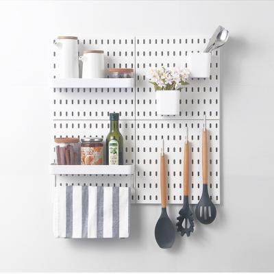 China Wholesale Viable White No Punch Wall Mounted Plastic Pegboard Pegboard Rack For Kitchen Storage for sale