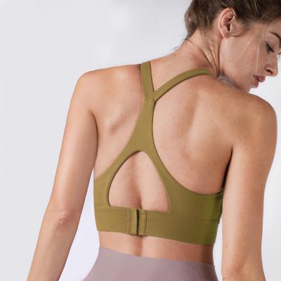 China WX1253 Antibacterial Women's Medium Support Adjustable Hook Sports Bra With Removable Cups Workout Yoga Bra Tops for sale