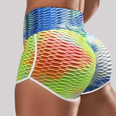 China Fashion Tie Dye Waist Sports Women Elastic Casual Gym Yoga Breathable Cycling Tight Running Tight Skinny Shorts LN378 for sale