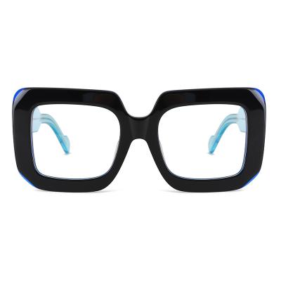 China Fashion New Style YC 2021 Handmade Copy Unique Logo Big Black Square Eyewear Transparent Optical Frame Shatterproof Acetate Glasses for sale