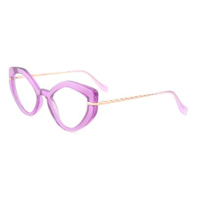 China Cateye Retro Irregular Optical Clear Polygon Metal Acetate Combine Metal Acetate Eyeglasses Transparent Eyewear for sale