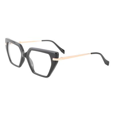 China Custom Printing Color Metal Eyewear Logo Acetate Metal Eyeglasses Pentagon Combine Irregular Metal Acetate Polygon for sale