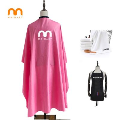 China Adjustable Custom Logo Polyester Salon Hairdresser Apron Waterproof Pink Neck Hairdressing Cape for sale