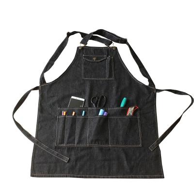 China Custom Kitchen Adjustable Waist Many Pockets Denim Apron Barshop Apron for sale