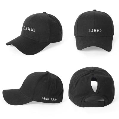 China breathable & Promotion Logo Embroidery Logo Cotton Sports Women Ponytail Black Baseball Hats Waterproof Hats for sale