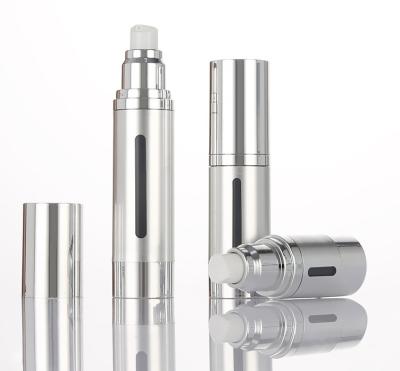 China 15ml 20ml 30ml Cosmetic Luxury Refillable Silver Cosmetic Vacuum Lotion Airless Pump Bottle For Skin Care for sale