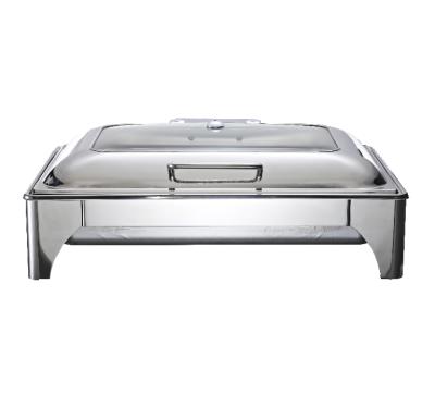 China Restaurnts Hydraulic Rectangle Chafing Dish Buffet Food Warmer With Glass Lid for sale