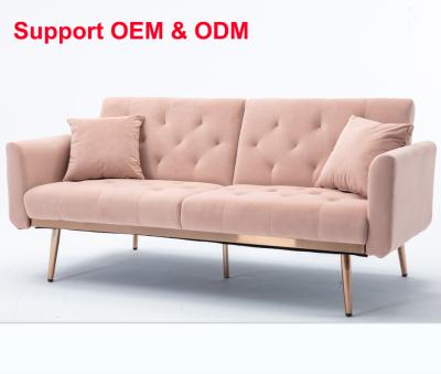 China COOLMORE velvet sofa foldable sofa .loveseat, accent sofa with rose gold metal feet and pink velvet for sale