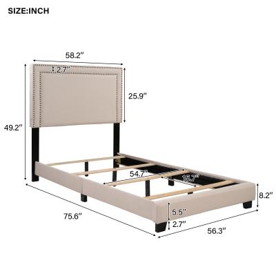 China (Other) Milan Upholstered Adjustable Platform Bed with Wood Slats and Nailhead Detail (Solid) for sale