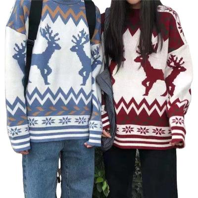 China Anti-wrinkle Factory Dropship Crewneck Thick Winter Men And Women Christmas Color Matching Elks Warm Sweater for sale