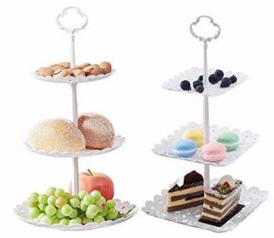 China Morden 2 Pieces 3 Layer Set Small White Cupcake Stand Dessert Mini Cake Tray Fruit Candy Display Plastic Tower for sale