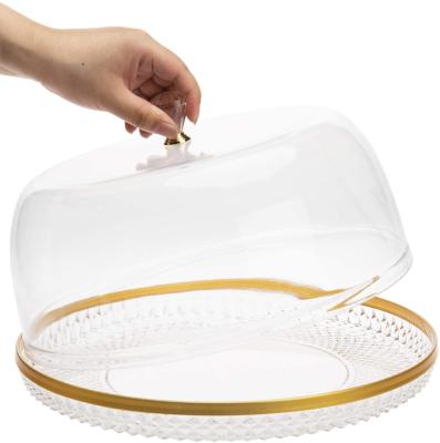 China Morden 30.48cm Food Grade Clear Acrylic Cake/Dessert Tray With Diamond Rim With Cloche Dome Cover for sale