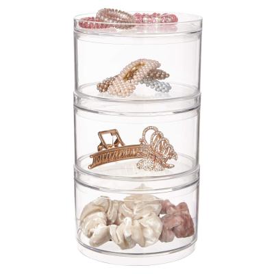 China Morden Stackable Clear Plastic Hair Accessory Container with Lid | 3 piece set for sale