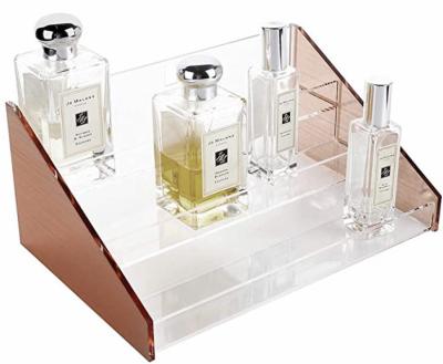 China Modern Acrylic Rose Gold Table Top 3 Layers Perfume Storage Box, Display Holder for sale