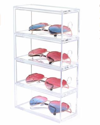 China Morden Clean Acrylic Sunglasses Box 4 Drawer Display Organizer for Glasses, Jewelry, Cosmetics, Watch Storage and Makeup Brush Holder for sale