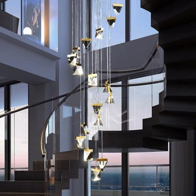 China Modern Led Staircase Long Crystal Chandelier Villa Building Lobby Decoration Lamp Crystal Staircase Chandelier Lighting Duplex for sale