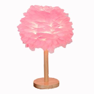 China Princess heart girl bedroom light modern bedside feather night small table lamp kids decorated solid wood remote control for sale