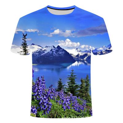 China Cheap Anti-wrinkle Digital Printing Landscape Creativity T-shirt Men And Women Fashion T-shirt for sale