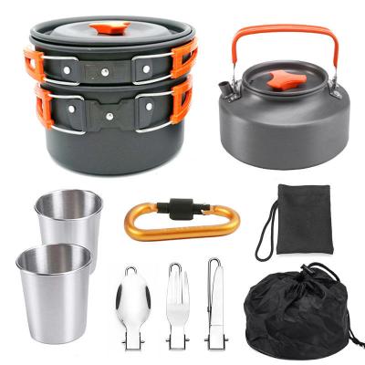 China Sevenstar Factory Direct Sale High Temperature and Friction-resistan Outdoor Aluminum 14pcs Cookware Set Cookware Portable Camping Mess Kit for sale