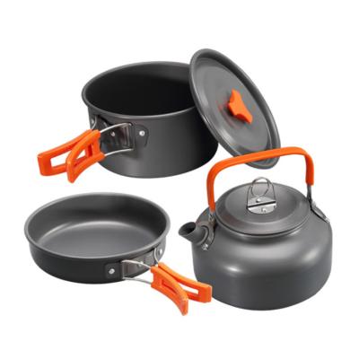 China High Temperature And Friction-resistan Aluminum Alloy Outdoor Camping Portable Cookware Utensils Kettle Pot Frying Pan Cooking Tableware Set for sale