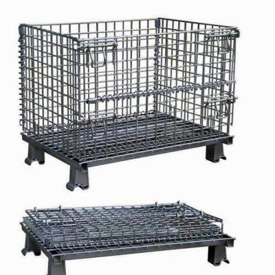 China HUAWU Factory Customized Large Stackable Warehouse Forklift Galvanized Foldable Storage Steel Metal Wire Mesh Cage for sale