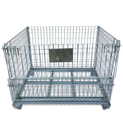 China Factory Stackable Warehouse Durable HUAWU Wire Mesh Storage Folding Cage for sale