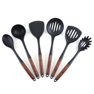 China Good Quality Sustainable Nylon Kitchen Utensils Set Of 6 With Wood Grain Handle for sale