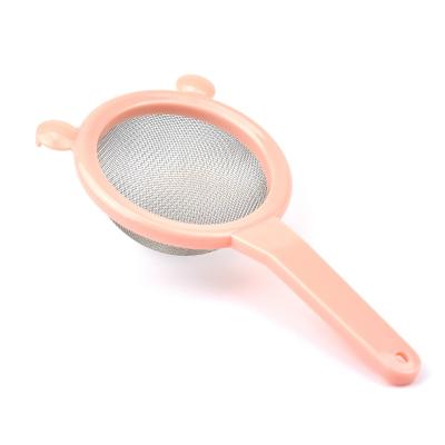 China Sustainable Plastic Stainless Steel Oil Powder Sieve Mesh Colander With Plastic Handle for sale