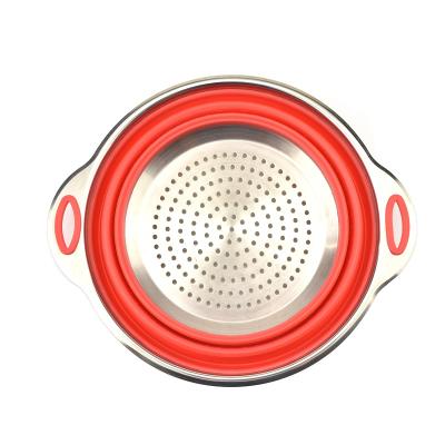 China Viable Collapsible Collapsible Silicone Strainer Collapsible Silicone Colander With Stainless Steel Base for sale