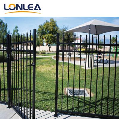 China Easily Assembled Cheap Decorative Black Powder Coated Wrought Iron Fencing Panels Galvanized Steel Fence Gate Post for sale