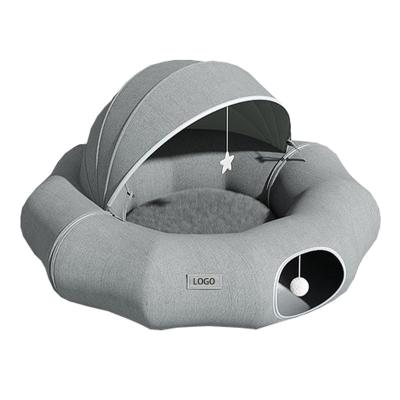 China Foldable Pet Cat Toy Tunnel Maze Hole Donut Bed Wool Velvet Roll Foldable Passage for sale