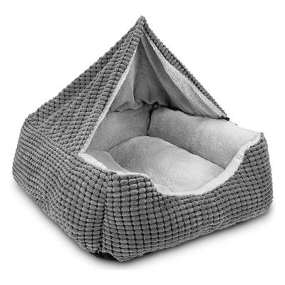 China Stocked For Sale Anti-Worry Luxury Rectangle Orthopedic Cave Hooded Dog Bed Pet Beds For Small Medium Large Dogs for sale