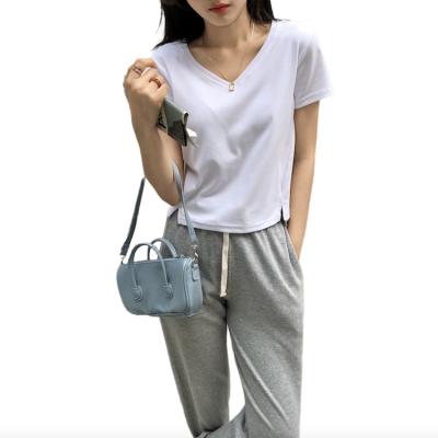 China Covered Edge Slimming Waist To Slip Most Popular Knit Short Sleeve Umbilical Short T-Shirt Ladies 91.2% Cotton Quick Dry Short Sleeves Ins Loose T-Shirt for sale