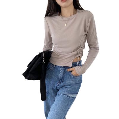 China Speical Fabric Shorts Tops With Drawstring O-Neck Sleeve T-Shirt Along Bottom Irregular Loungewear Basic Style For Hot Sweet Girl for sale