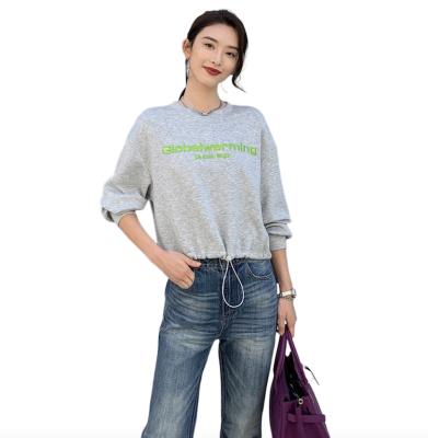 China Embroidery Covered Women's Letter Edge Hoodies With Drawstring Street Wear Long Sleeve Apparel Newcomer Crop Top for sale