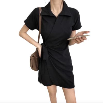 China 2021 New Fashion V Neck Mini Dress Covered Edge T-Shirt Elegant Dresses For Women for sale