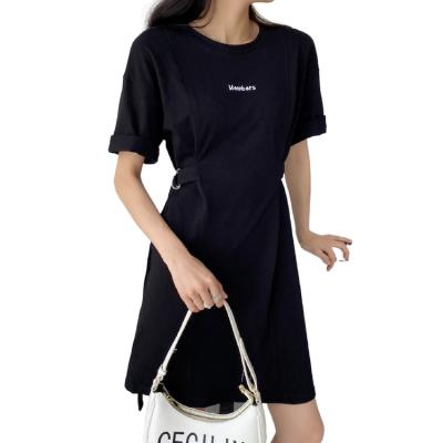 China New Dress Summer Women's Covered Edge Dress Cotton Medium Length Comfortable Loose Adjustable Dress for sale