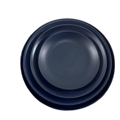 China Matte Plate Deep Blue Dish Disposable Modern Ceramic Salad Bowl Porcelain Round Dish Ceramic Dish For Restaurant Hotel for sale