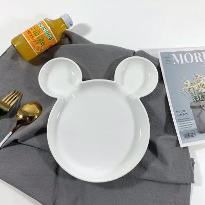 China Wholesale Viable Cartoon Mickey Mouse Shape Ceramic Food Serving Dinner Dish Compartment Serving Dish For Kids for sale